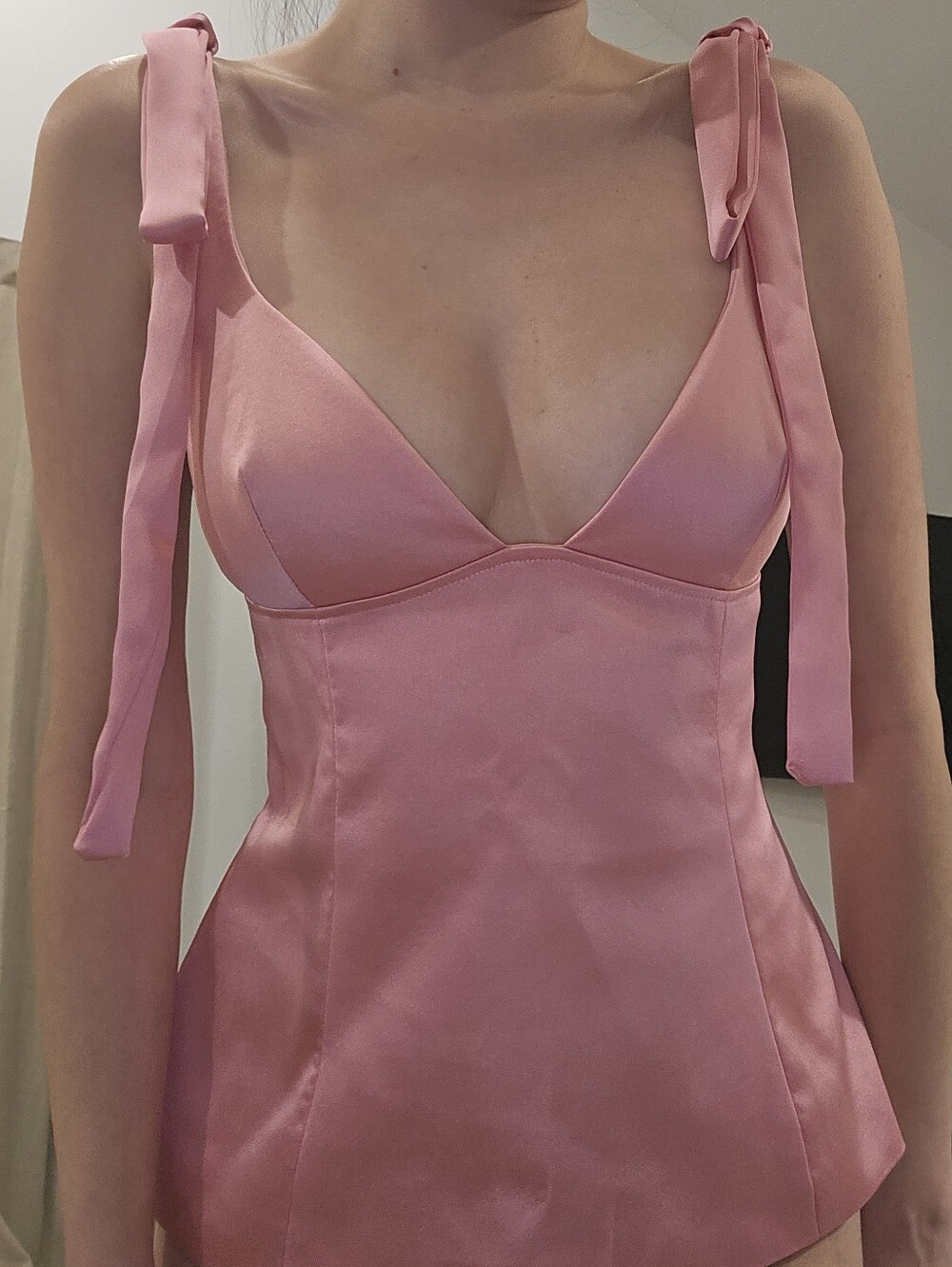 Zara Pink Satin Top With Bows
